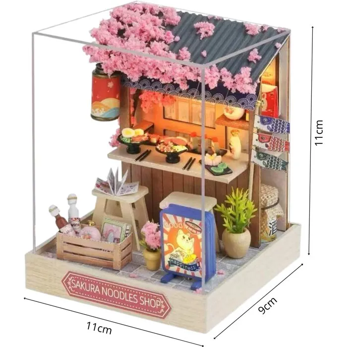 Creanook - Kit DIY à Construire Book Nook - Maquette 3D Serre à Livres Sakura Noodles - Scène de Restaurant Chinois - 11 x 9 x 11 cm