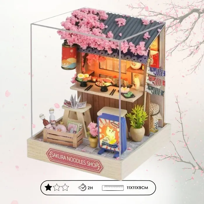 Creanook - Kit DIY à Construire Book Nook - Maquette 3D Serre à Livres Sakura Noodles - Scène de Restaurant Chinois - 11 x 9 x 11 cm