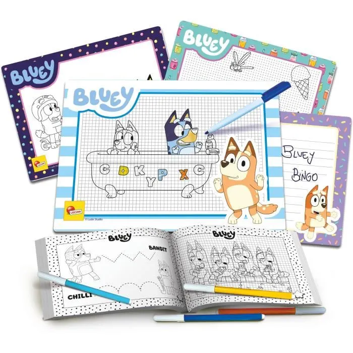 Lisciani Giochi Ecole de Dessin - Bluey - Kit Complet pour Apprendre à Dessiner avec Tableaux Effaçables et Livre de Coloriage
