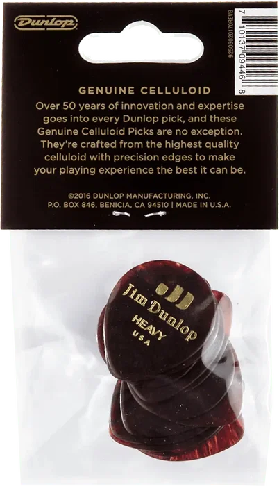 DUNLOP Pack 12 Púas Genuine Celluloid Teardrop Shell - Heavy