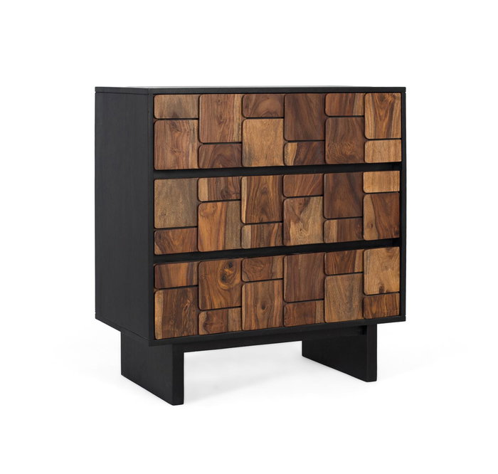 GINER Y COLOMER Commode 3 tiroirs en bois de sheesham et manguier avec système push, design contemporain, finition wengué et noyer, 82x40x85 cm