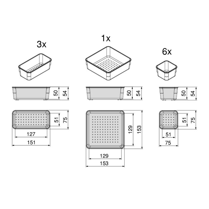 Emuca Kit de 10 seaux organisateurs Cube pour tiroirs, Plastique, Transparent