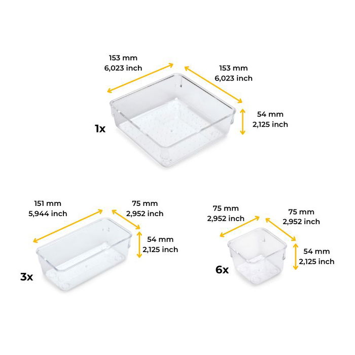 Emuca Kit de 10 seaux organisateurs Cube pour tiroirs, Plastique, Transparent