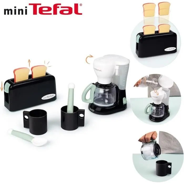 Smoby Set Petit Déjeuner Tefal - Grille-pain, Cafetière Express et Tasses avec Cuillères, Jouet Cuisine Enfant Dès 3 Ans