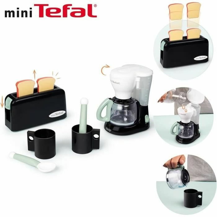 Smoby Set petit déjeuner Tefal avec grille-pain, cafetière, tasses et cuillères