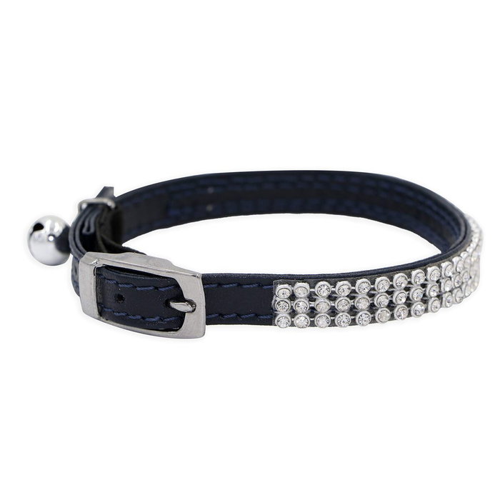 Aime Collier pour chat noir avec strass et grelot argenté Aime Collier pour chat noir avec strass et grelot argenté