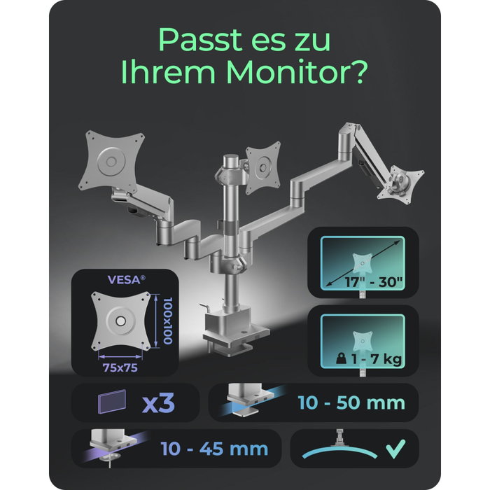 Icy IB-MS525-T Bras de support pour 3 moniteurs