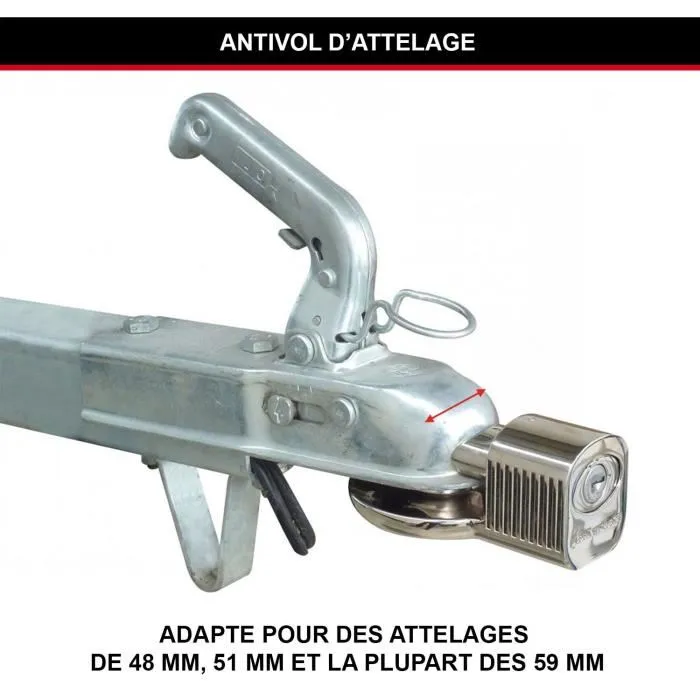 Master Lock 377EURDAT Antivol d'attelage universel à clé pour attelages de 48, 51 et 59 mm - Sécurité remorque, caravane et mobile-home Master Lock 377EURDAT Antivol d'attelage universel à clé pour attelages de 48, 51 et 59 mm - Sécurité remorque, caravane et mobile-home
