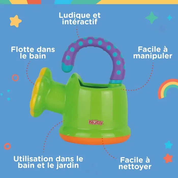 Nuby - Arrosoir de bain pour bébé, jouet aquatique coloré vert, développement motricité fine, à partir de 12 mois