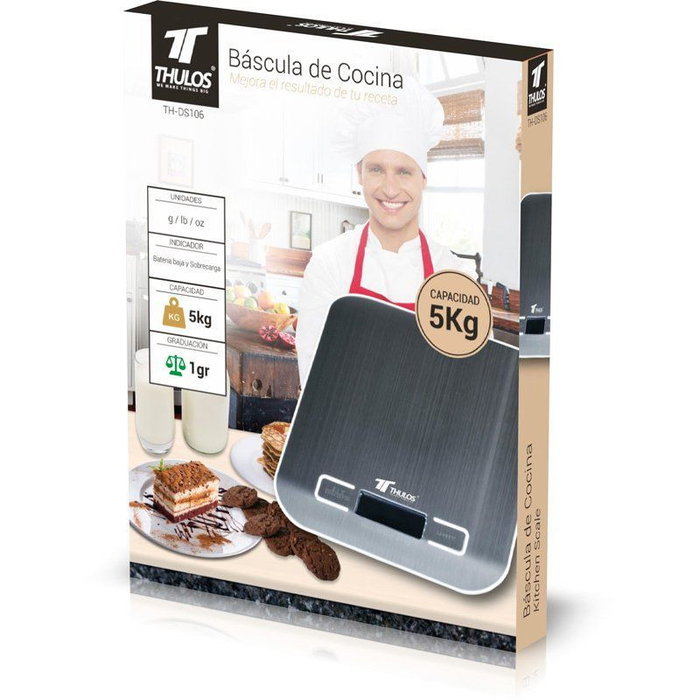 Thulos Balance de Cuisine Numérique TH-DS106, 5 kg, Précision 1 g, avec Fonction TARA et Écran LED