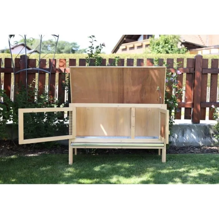 Kerbl - FRED - Clapier d'extérieur en bois pour lapins et cochons d'Inde - 100 cm x 45 cm x 62 cm - Toit ouvrant et système de sécurité