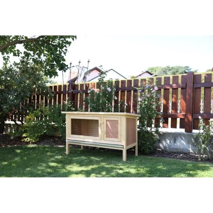 Kerbl - FRED - Clapier d'extérieur en bois pour lapins et cochons d'Inde - 100 cm x 45 cm x 62 cm - Toit ouvrant et système de sécurité