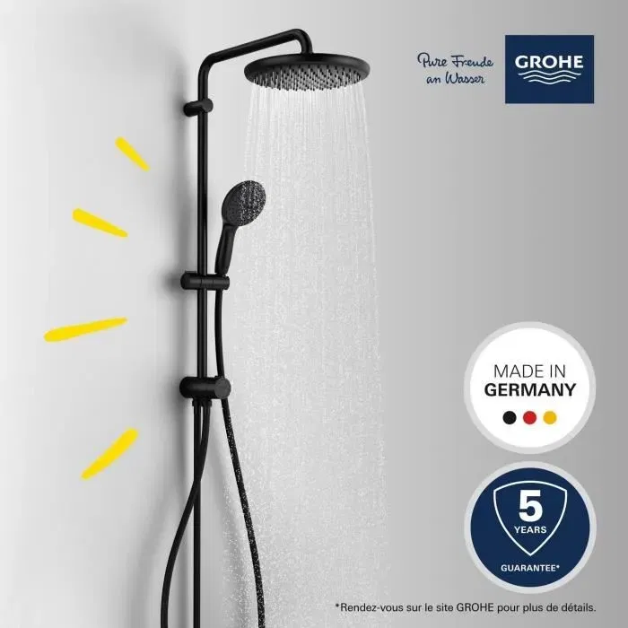 GROHE Colonne de Douche avec Inverseur Manuel Système Vitalio Start 250 et Douchette 110 - Noir Mat - 266802431 - Économie d'Eau