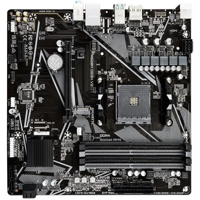 Gigabyte Carte mère A520M DS3H V2 Socket AM4 - AMD Ryzen 3000/5000, DDR4 128 Go, PCIe 3.0, M.2, USB 3.2, LAN GbE Gigabyte Carte mère A520M DS3H V2 Socket AM4 - AMD Ryzen 3000/5000, DDR4 128 Go, PCIe 3.0, M.2, USB 3.2, LAN GbE