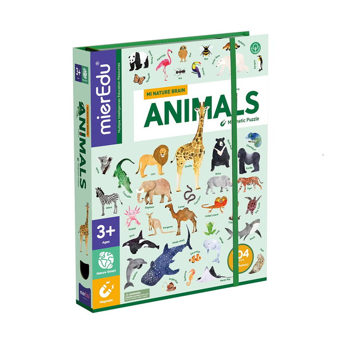 Mieredu Puzzle Magnétique Éducatif sur les Animaux avec Cartes-Encyclopédie - 125 Pièces, Âge 3+ (Langues: Anglais, Français, Allemand, Italien, Portugais, Espagnol)
