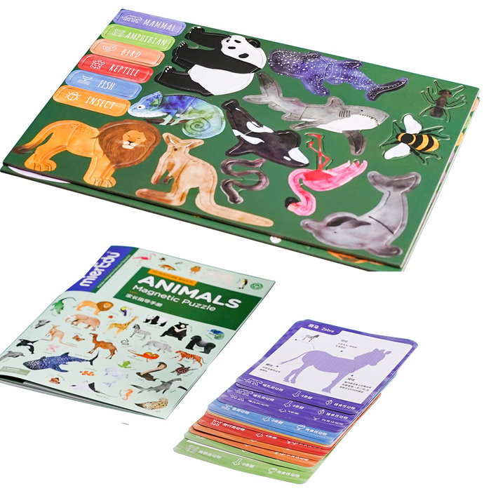 Mieredu Puzzle Magnétique Éducatif sur les Animaux avec Cartes-Encyclopédie - 125 Pièces, Âge 3+ (Langues: Anglais, Français, Allemand, Italien, Portugais, Espagnol)
