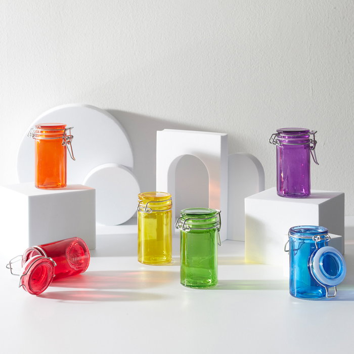 Home Deco Factory Mini bocal en verre coloré avec couvercle 70 ml
