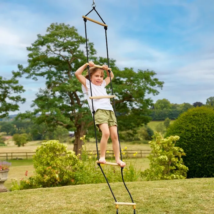 TP TOYS Échelle en Bois avec Corde Noire - H 190-250 cm - 5 Barreaux - Pour Portique Enfant à partir de 3 Ans - Développe la Motricité