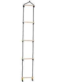 TP TOYS Échelle en Bois avec Corde Noire - H 190-250 cm - 5 Barreaux - Pour Portique Enfant à partir de 3 Ans - Développe la Motricité