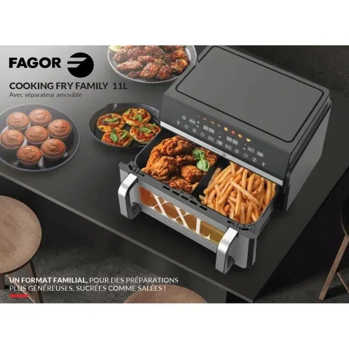 Fagor FG10AF Friteuse à Air Familiale 11 L sans Huile - Double Cuve, 8 Programmes, Écran Digital, 2400 W