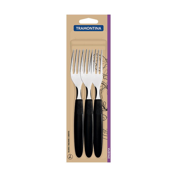 Tramontina Fourchette de table Ipanema noire 19,1 cm, lot de 3 Tramontina Fourchette de table Ipanema noire 19,1 cm, lot de 3