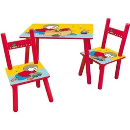 Fun House Table d'enfants T'Choupi avec 2 chaises rectangulaire 61 x 42 x 41.5 cm et chaises 31 x 31.5 x 49.5 cm en MDF - Jeu salon enfant