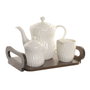 Home ESPRIT Jeu de Théière Blanc et Brun foncé Bambou Porcelaine