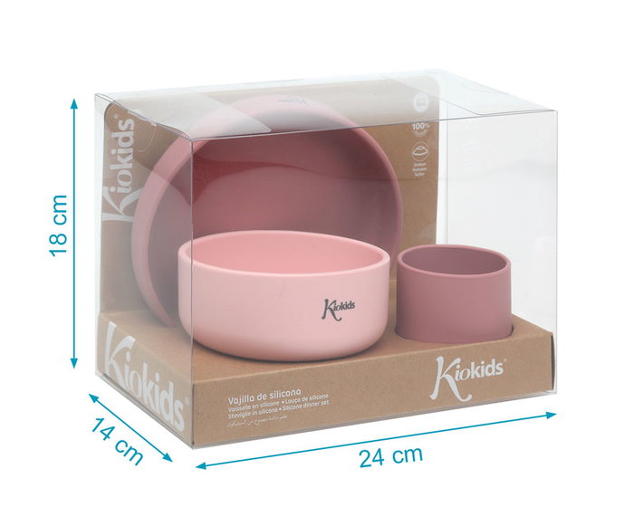 KioKids Set de Vaisselle 3 Pièces en Silicone Rose pour Bébé BLW, Bol Plateau et Gobelet avec Ventouses, Alimentaire Lavable Lave-vaisselle Micro-ondes +6 Mois KioKids Set de Vaisselle 3 Pièces en Silicone Rose pour Bébé BLW, Bol Plateau et Gobelet avec Ventouses, Alimentaire Lavable Lave-vaisselle Micro-ondes +6 Mois