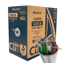 Phasak PHR 6201 Bobine Cable Réseau UTP Cat.6 LSZH 305m Gris Certifié CPR Cca