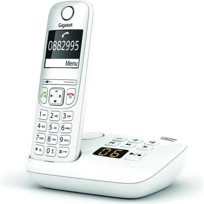 Gigaset AS690 A - Téléphone fixe sans fil avec répondeur - Mains libres - Identification de l'appelant - Ecran - Alarme - ECO DECT - Boîtier blanc Gigaset AS690 A - Téléphone fixe sans fil avec répondeur - Mains libres - Identification de l'appelant - Ecran - Alarme - ECO DECT - Boîtier blanc