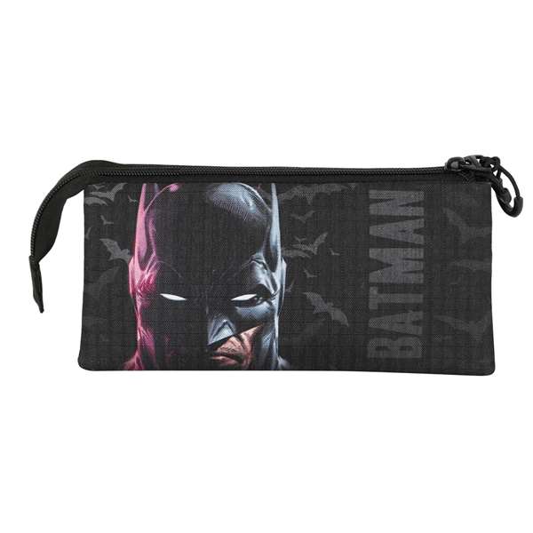 Karactermania Portatodo PTODO Triple Face Batman - Trousse scolaire à 3 compartiments avec fermeture éclair - 10 x 23,5 x 5 cm