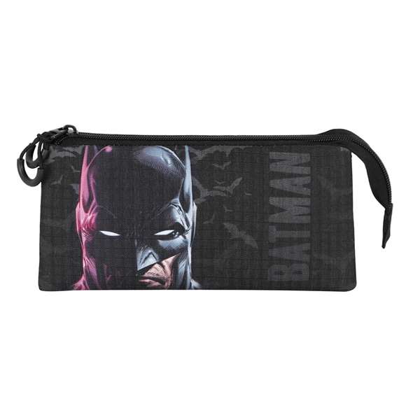 Karactermania Portatodo PTODO Triple Face Batman - Trousse scolaire à 3 compartiments avec fermeture éclair - 10 x 23,5 x 5 cm