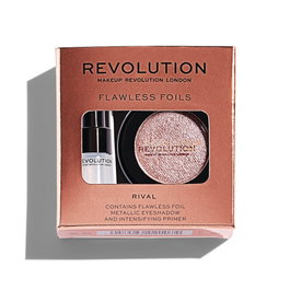 Makeup Revolution Set Flawless Foils: Primer pour fards à paupières vegan 2 ml + Palette de fards à paupières vegan Rival 2 g