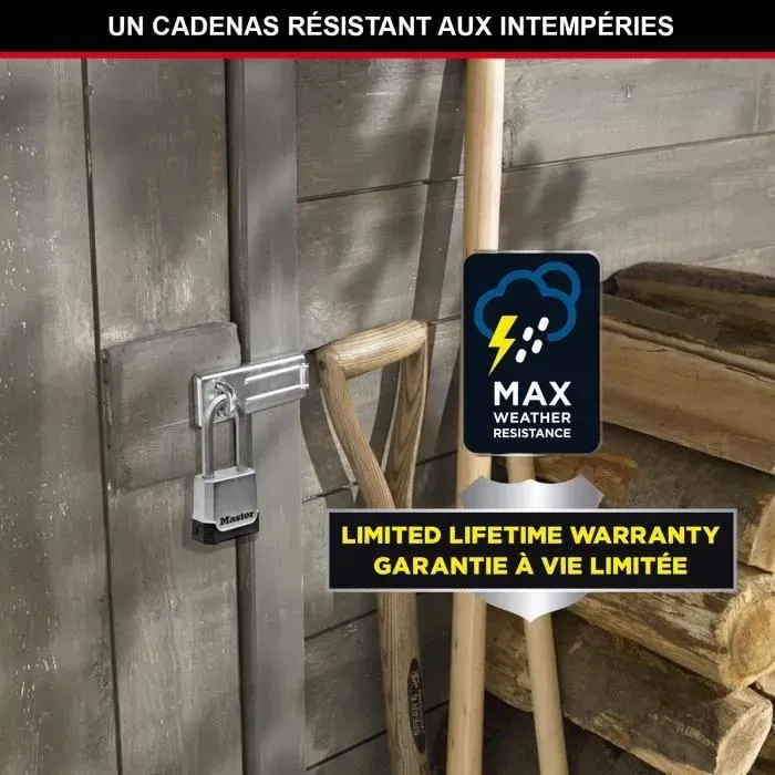 Master Lock Cadenas Haute Sécurité M176EURDLH - Corps Zinc 56 mm, Anse XL Octogonale 9 mm Alliage Borure - Pour Espaces de Rangement Extérieur