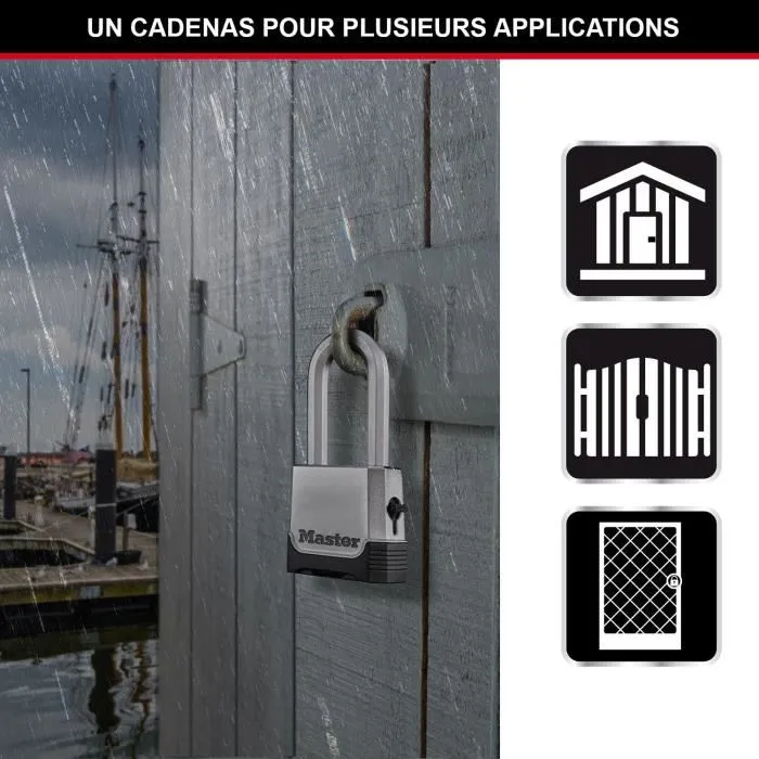 Master Lock Cadenas Haute Sécurité M176EURDLH - Corps Zinc 56 mm, Anse XL Octogonale 9 mm Alliage Borure - Pour Espaces de Rangement Extérieur