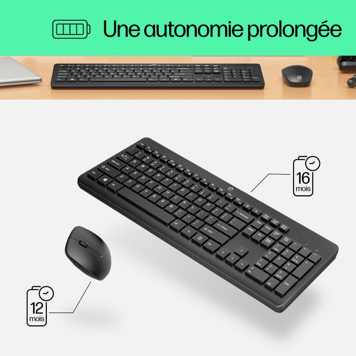HP Ensemble Clavier et Souris Sans Fil HP 230 avec 12 Touches de Fonction, Autonomie 16 Mois, 1600 DPI, Confort Silencieux