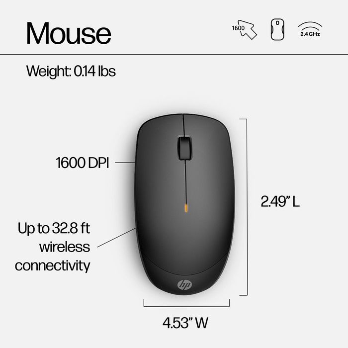 HP Ensemble Clavier et Souris Sans Fil HP 230 avec 12 Touches de Fonction, Autonomie 16 Mois, 1600 DPI, Confort Silencieux