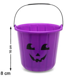 Seau Citrouille Violet 16 x 18 cm Visage Souriant - Décor et collecte de bonbons Halloween