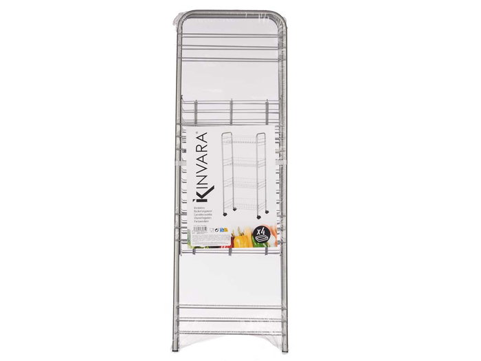 Kinvara Verdulero 4 étages métallique avec roues 26.5 x 82 x 8.5 cm - Argent (Set de 4)