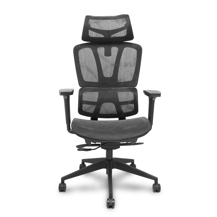 Chaise Pro537 Synchrone/Traslack Maille Noir Base pyramidale noire Accoudoir 3D Appui-tête 2D Roulettes en nylon 50 mm