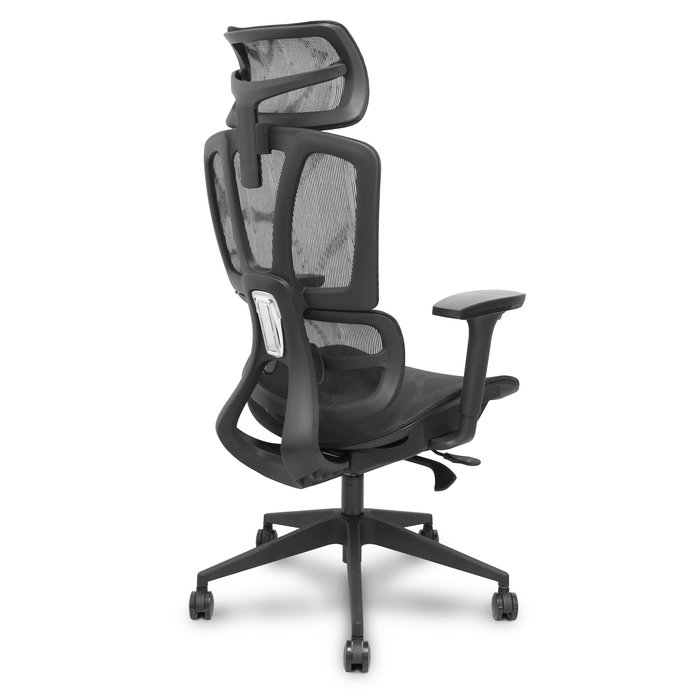 Chaise Pro537 Synchrone/Traslack Maille Noir Base pyramidale noire Accoudoir 3D Appui-tête 2D Roulettes en nylon 50 mm