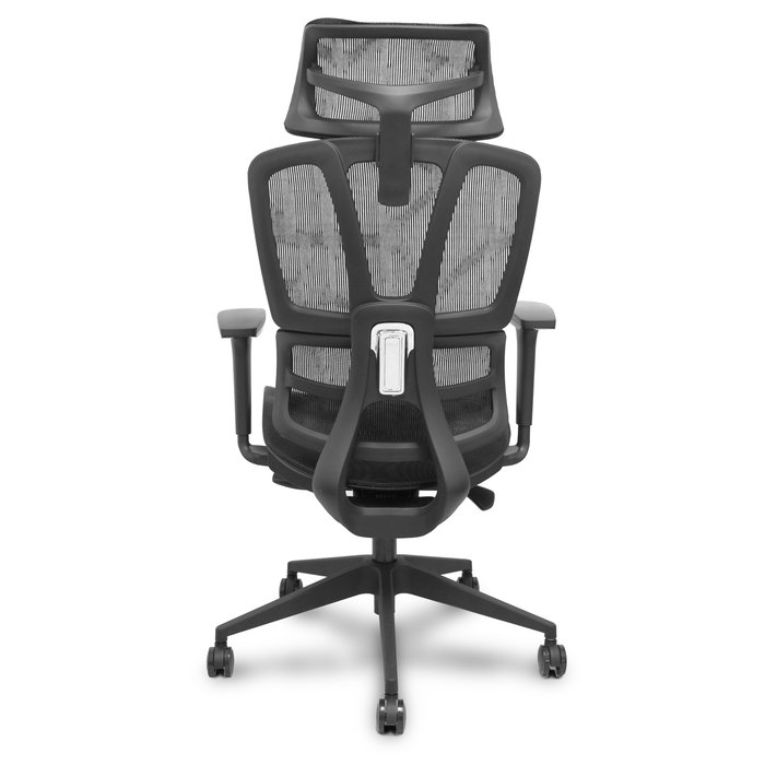 Chaise Pro537 Synchrone/Traslack Maille Noir Base pyramidale noire Accoudoir 3D Appui-tête 2D Roulettes en nylon 50 mm