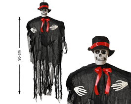 Squelette Suspendu de Décoration Macabre pour Halloween, 95x75 cm, Grand Format avec Détails Réalistes pour Maison Hantée ou Fête Effrayante
