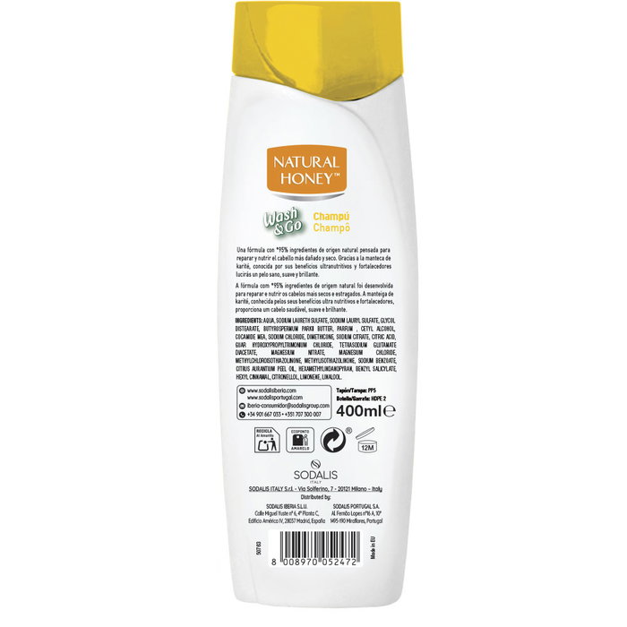 Natural Honey Shampoing WASH & GO pour cheveux abîmés 400 ml