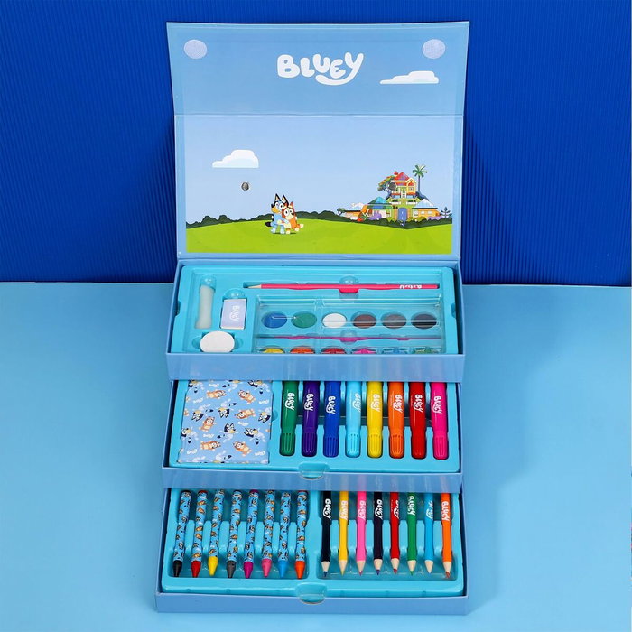 Cerdá - Set de Papeterie Coloriable Bluey - Maletin - 26 x 10 x 13 cm - Age 3 ans