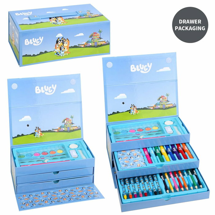 Cerdá - Set de Papeterie Coloriable Bluey - Maletin - 26 x 10 x 13 cm - Age 3 ans
