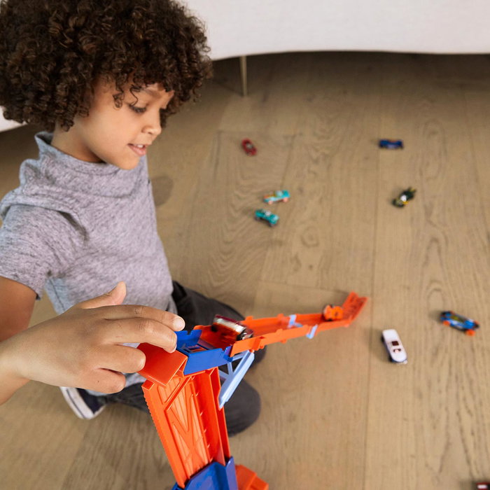 Mattel Camion Piste Transporte Voiture Hot Wheels City Speed Drop Transport HDY92 - Camion Transformable en Piste de Chute Libre de 60 cm - Inclus 1 Voiture