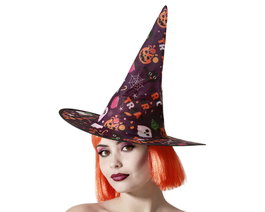 Atosa Chapeau de Sorcière Morado avec Motifs Halloween Multicolores