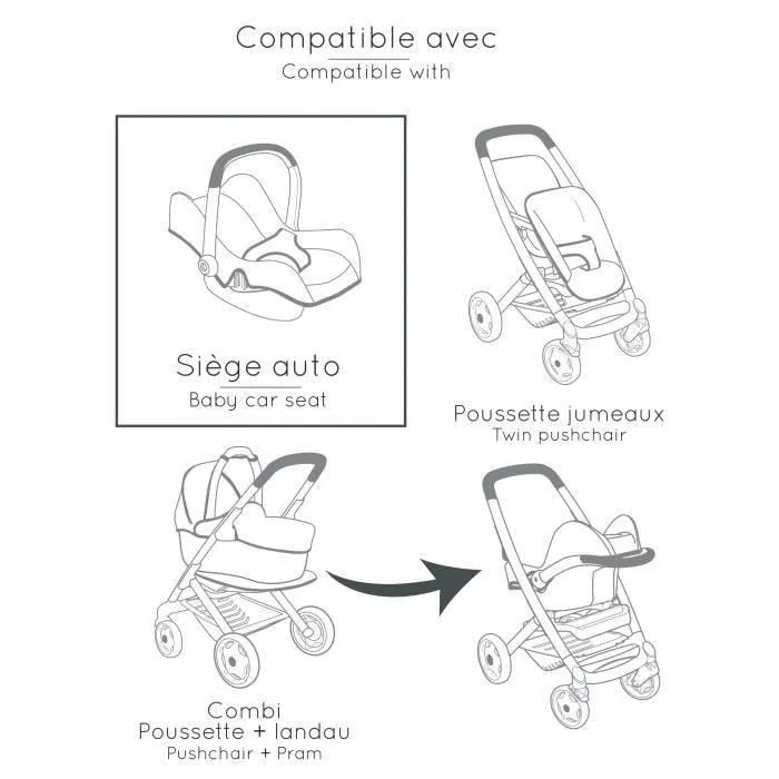 Smoby Maxi-Cosi - Siège auto poupée rose avec rangement - Jouet d'imitation pour enfant à partir de 3 ans - Fabrication Espagne