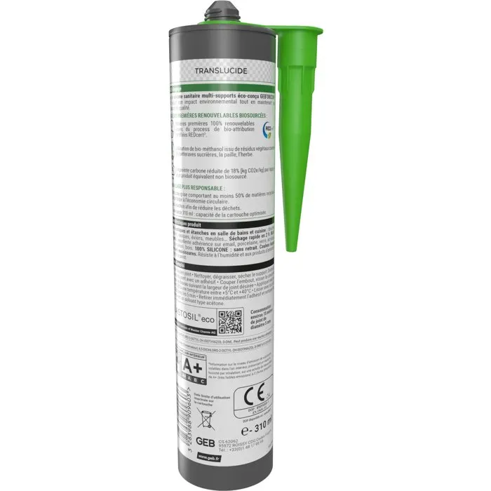 Geb Geb'Orizon - Mastic silicone sanitaire acétique multi-supports, anti-moisissures, séchage rapide 2h, pour baignoire, douche, lavabo - Cartouche 310 ml